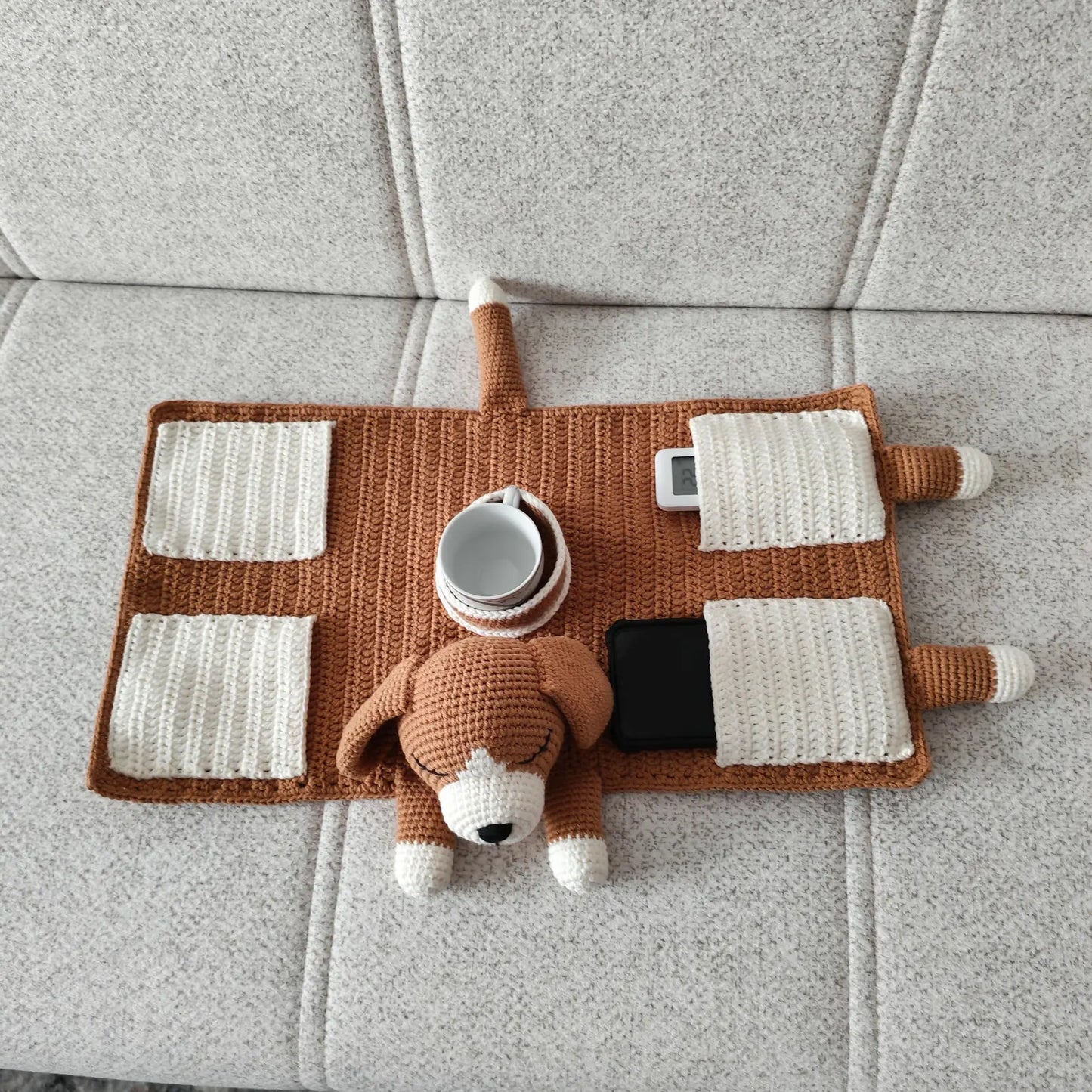 🐶 Sleeping Dog Sofa Buddy — Crochet Armrest Organizer Pattern PDF