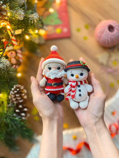 Crochet christmas tree decorations toys set 5 in 1 pattern crochet PDF in Eng Santa Claus snowman gingerbread elf crochet