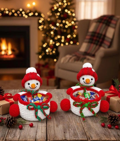 Crochet Snowman Basket Pattern PDF | Christmas Amigurumi Decor