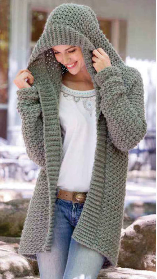Hooded Crochet Cardigan Pattern PDF — Chunky Sweater Coat, Sizes S-2XL, Beginner Intermediate, Instant Download